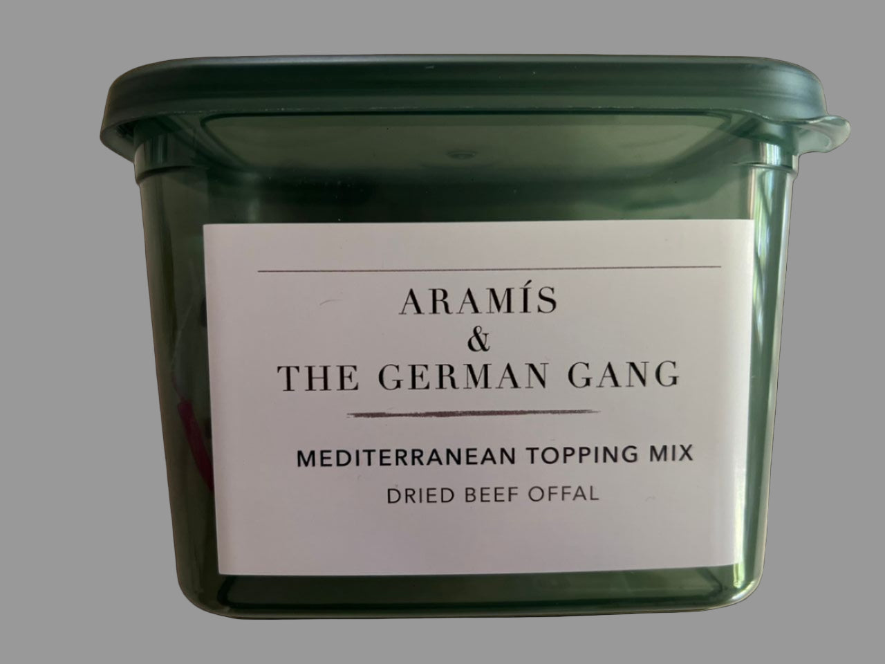 Container of Aramis & The German Gang Mediterranean Topping Mix